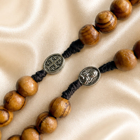 Olive Wood Seven Sorrows Chaplet with Jerusalem Cross & Virgin Mary Medals