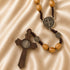 Holy Land Olive Wood Rosary with St. Benedict Wooden Crucifix