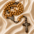 Holy Land Olive Wood Rosary with St. Benedict Wooden Crucifix