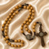 Holy Land Olive Wood Rosary with St. Benedict Wooden Crucifix