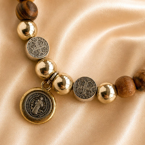 Olive Wood Saint Benedict Bracelet with Five Medals