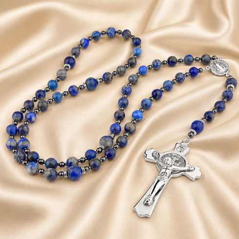 Lapis lazuli rosary with silver crucifix and multiple bead loops
