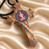 Saint Benedict Olive Wood Crucifix Necklace from the Holy Land