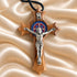 Saint Benedict Olive Wood Crucifix Necklace from the Holy Land