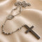 St. Benedict stainless steel rosary necklace with round medal and cross on bead chain