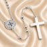 St. Benedict stainless steel rosary necklace with round medal pendant and cross charm