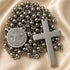 St. Benedict stainless steel rosary necklace with round St. Benedict medal and rectangular cross