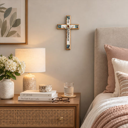 Olive Wood Wall Crucifix with Star of the Nativity