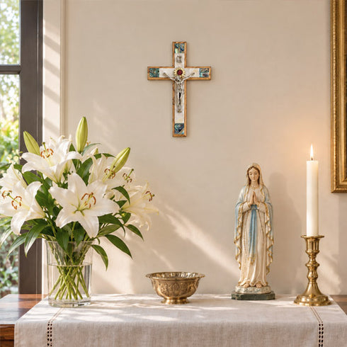 Olive Wood Wall Crucifix with Star of the Nativity