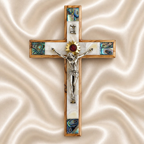 Olive Wood Wall Crucifix with Star of the Nativity