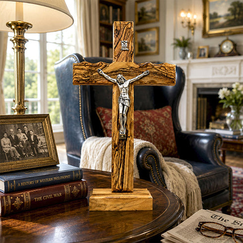 Handmade Olive Wood Altar Crucifix from the Holy Land