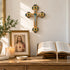 Olive Wood Trefoil Crucifix with Four Holy Elements