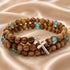 Men’s Olive Wood Wrap Bracelet with Deep Blue Crystal & Cross