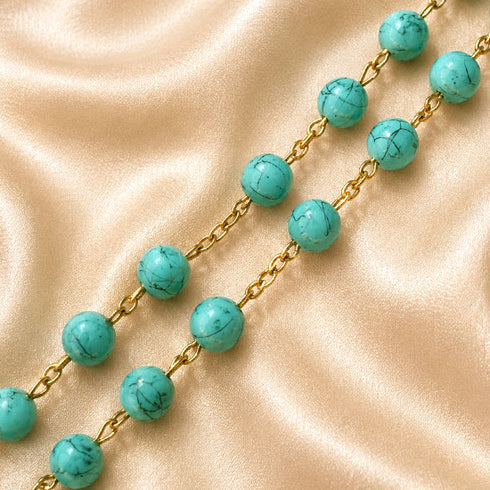 Turquoise Rosary with Marian Heart Locket & Benedict Cross