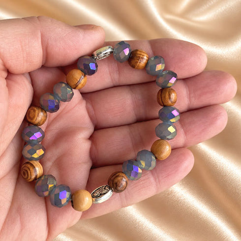 Virgin Mary & Jerusalem Cross Crystal Bracelet