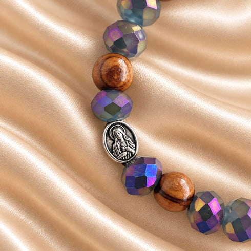 Virgin Mary & Jerusalem Cross Crystal Bracelet