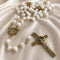 White St. Benedict Rosary with Textured Beads & Gold Crucifix