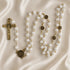 White St. Benedict Rosary with Textured Beads & Gold Crucifix