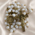 White St. Benedict Rosary with Textured Beads & Gold Crucifix