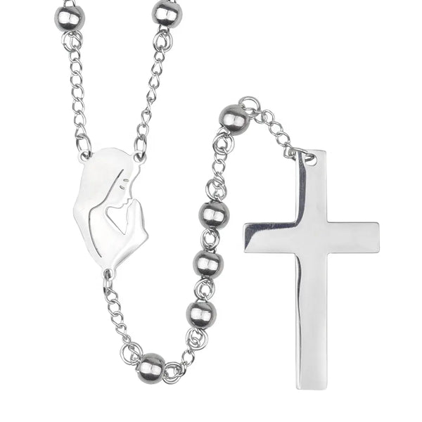 Mother's Hug - Stainless Steel Cross with Virgin Mary Centerpiece Rosary