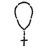 Black rope Orthodox Chotki prayer rope with evenly tied knots against white background.