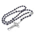 Blue 8mm sandstone men’s rosary with silver St. Benedict crucifix.