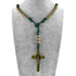 Green men's paracord rosary with Saint Benedict crucifix and bronze 12mm beads.