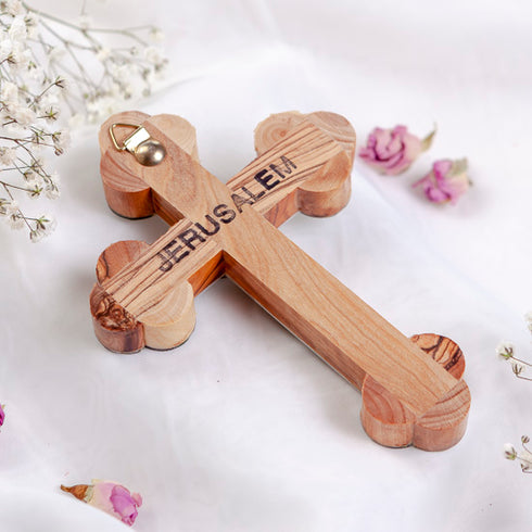 Handmade Olive Wood Crucifix with beautiful Mother of Pearl Decoration
