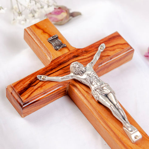 Handcrafted Olive Wood Latin Crucifix from the Holy Land