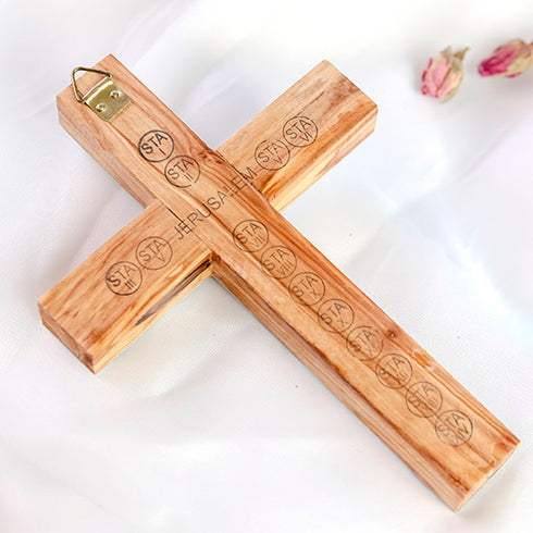 Divine White Mother of Pearl Latin Cross with Four Holy Elements