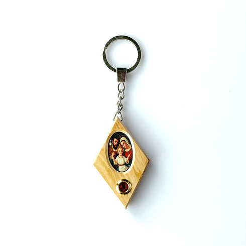 Olive Wood Keychain with Holy Soil and picture