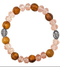 Olive Wood Bracelet with Pink Crystal Beads and icons