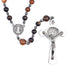 Masculine brown agate rosary featuring St. Benedict silver crucifix and centrepiece medal.