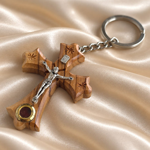 Bethlehem Olive Wood Crucifix Keychain
