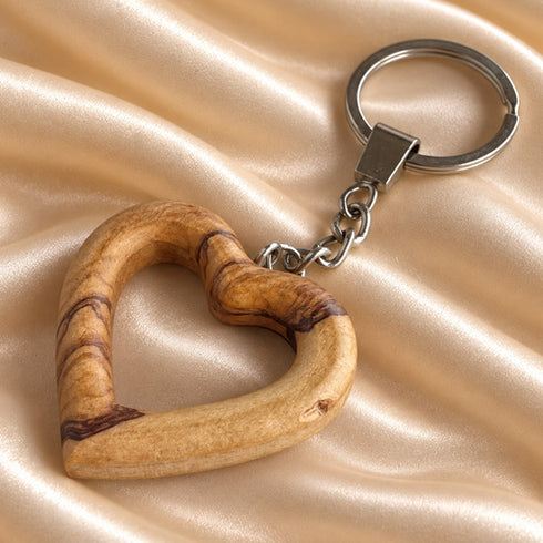 Hand-Carved Bethlehem Olive Wood Heart Keychain