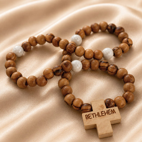 Bethlehem Olive Wood Pocket Rosary with Engraved Cross