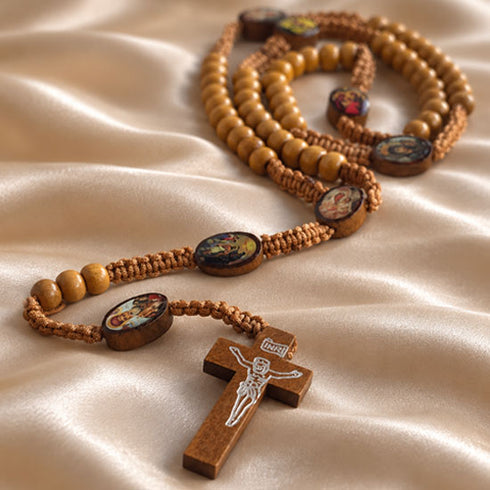 Wooden Rosary with Byzantine Icons from the Holy Land