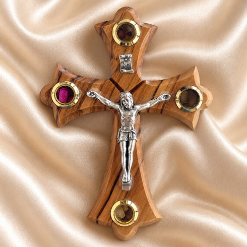 Holy Land Olive Wood Crucifix Magnet with Four Holy Elements
