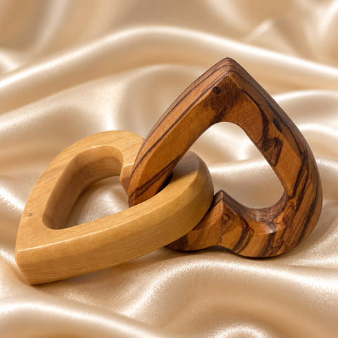 Interlocking Olive Wood Hearts – United Hearts of Jesus & Mary