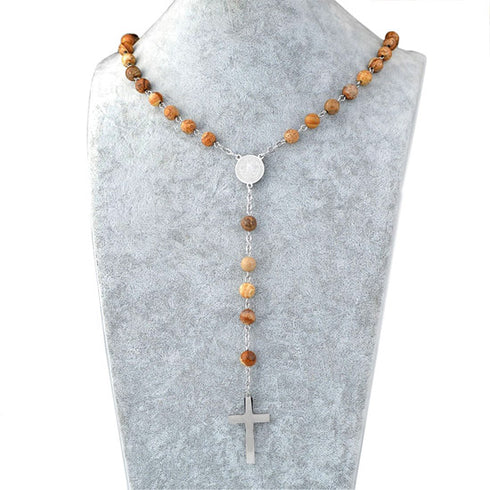 Shield of the Saint - St.Benedict Rosary with Picture Jasper Beads