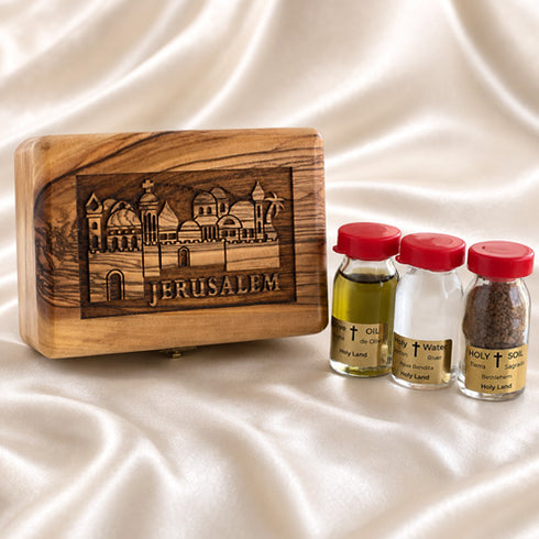 Jerusalem Holy Elements Gift Set in Olive Wood Box