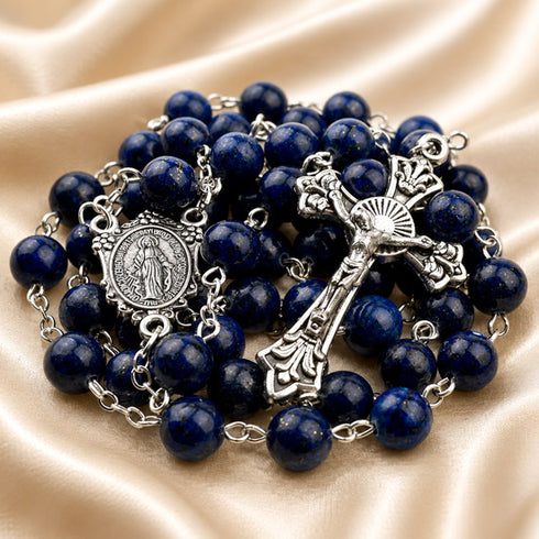 Lapis Lazuli Rosary with Miraculous Medal Centrepiece