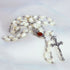 White Natural Pearl Rosary with Holy Soil Medal in Olive Wood Box