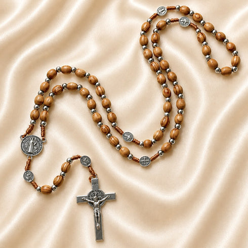 Olive Wood Rosary with St. Benedict Medal Beads