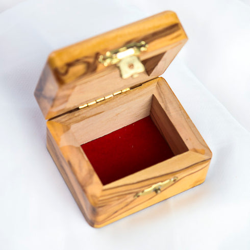 Medium size opened olive wood box arial view