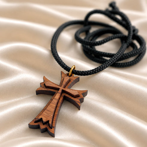 Olive Wood Byzantine Cross Necklace from the Holy Land