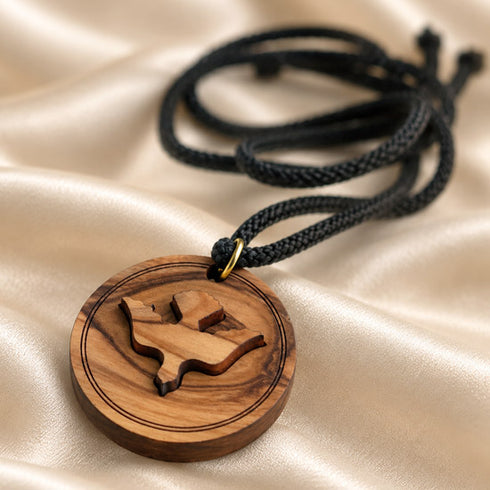 Olive Wood Holy Spirit Dove Medallion Necklace
