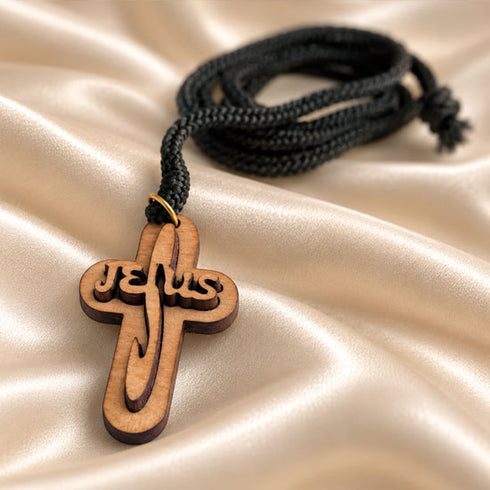 Olive Wood Jesus Cross Necklace from Bethlehem