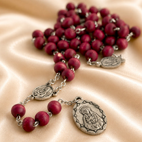Our Lady of Sorrows Chaplet — Rose-Scented Red Wood Beads