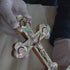 Jerusalem Olive Wood Standing Cross with Crucifix and Nacre